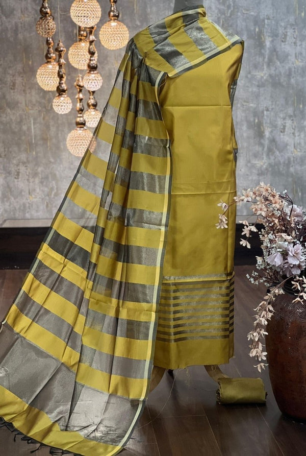 Banarasi Silk Zari Stripe weaved Unstitched Suit Set