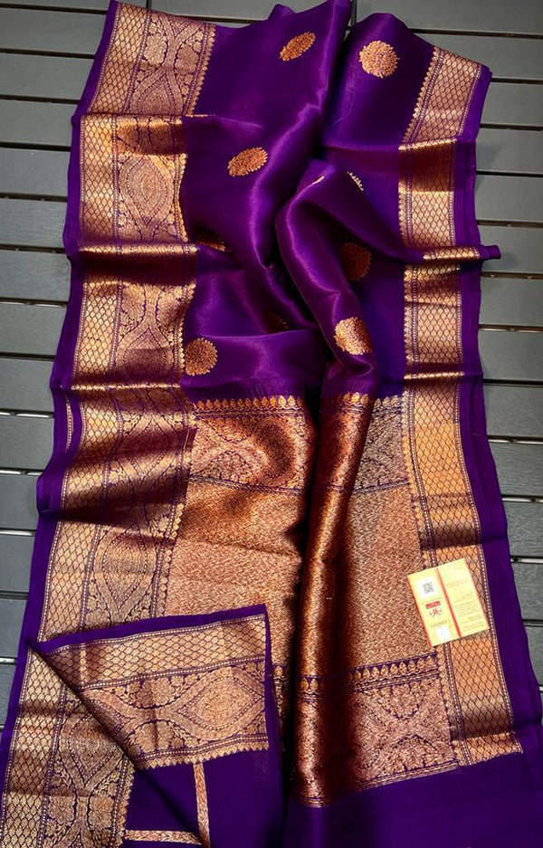 Pure Banarasi Kora Organza Zari Work Saree With Silk Mark Certificate ( Length- 6.3 Meter )