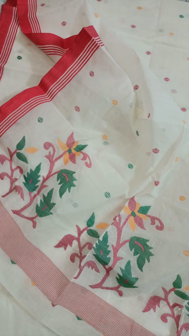 Pure Cotton 100 Count jamdani Saree Without Blouse . ( Length- 6.3 meter )