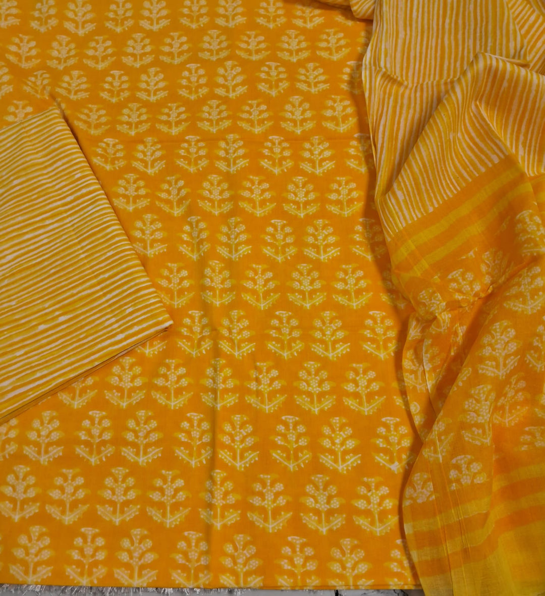 Pure Cotton Hand Block Unstitched Suit With Cotton Dupatta .