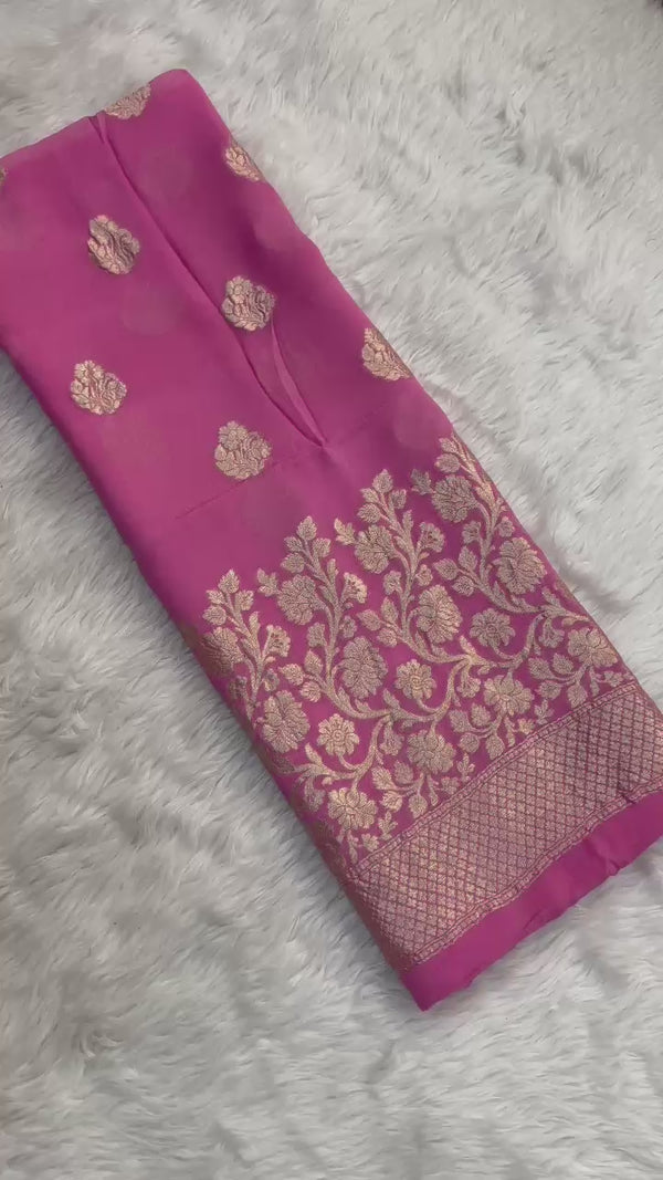 Pure Banarasi Khaddi Georgette Silk Weaved Unstitched Suit With Khaddi Georgette Silk Weaved Dupatta.