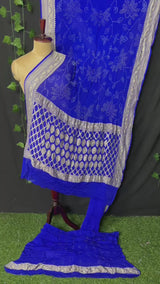 Pure Khaddi Chiffon Georgette with real metallic tested zari handwoven saree with full RAEE BANDHEJ WORK