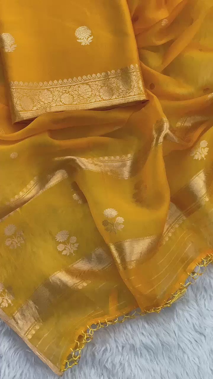 Pure Chiniya Silk Khadwa Buti Work Unstitched Suit With kora Khadwa Work Dupatta | HANDLOOM MADE|