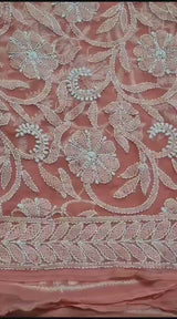 Pure Georgette Chikankari Full Jaal Work Hand Embroidery Saree with Blouse.