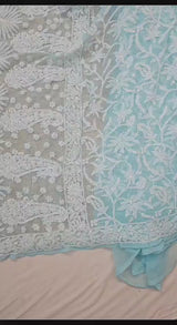 Pure Georgette Chikankari Full Jaal Work Hand Embroidery Saree with Blouse.