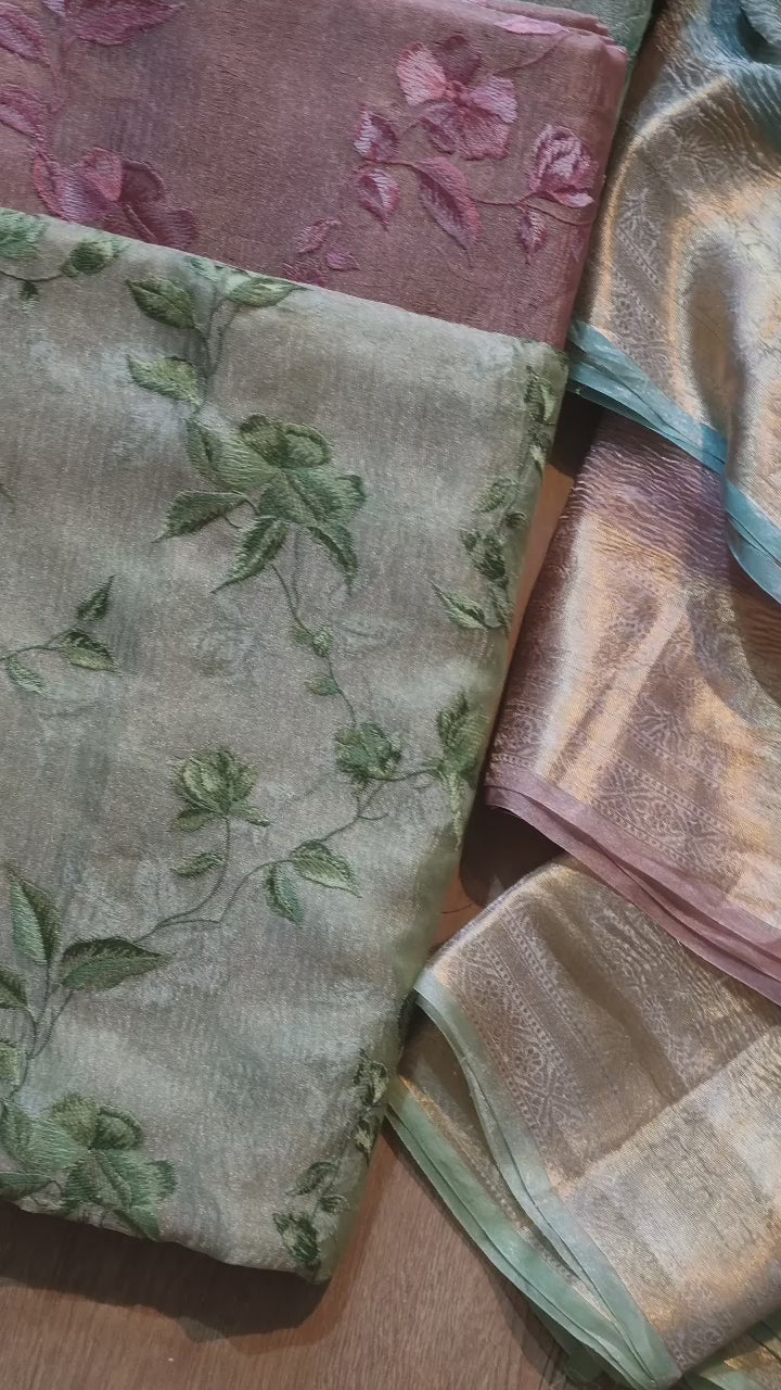 Pure Banarasi Tissue Silk Unstitched Suit With Crushed Tissue dupatta