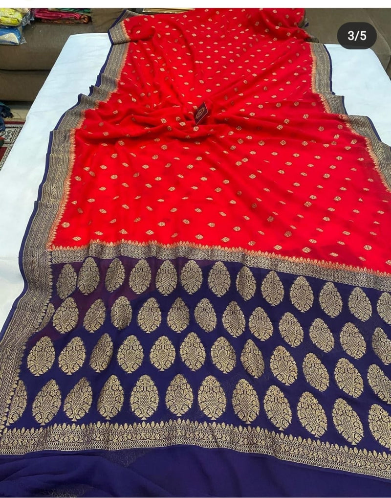 Handloom Banarasi Semi khaddi Georgette Silk Saree