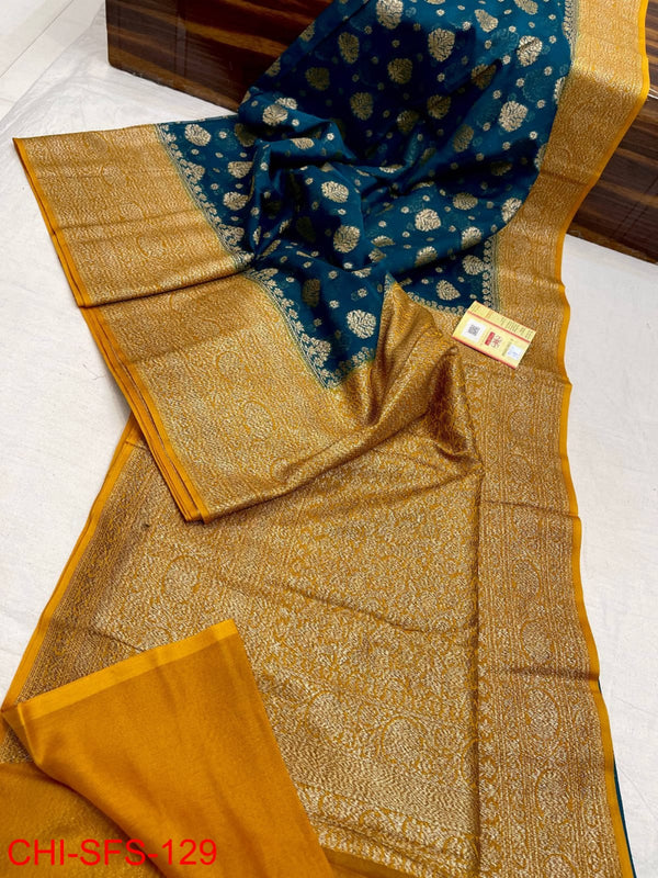 Pure Banarasi Handloom Khaddi Georgette Silk Saree With Zari Work ( length- 6.3 meter )