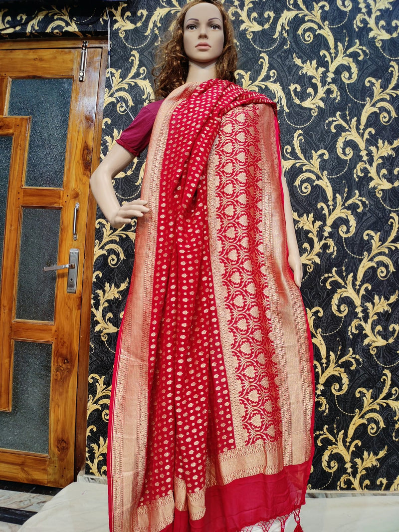 Pure Banarasi Handloom Khaddi Georgette Silk Dupatta With Heavy Zari Work ( Length-2.5 Meter )