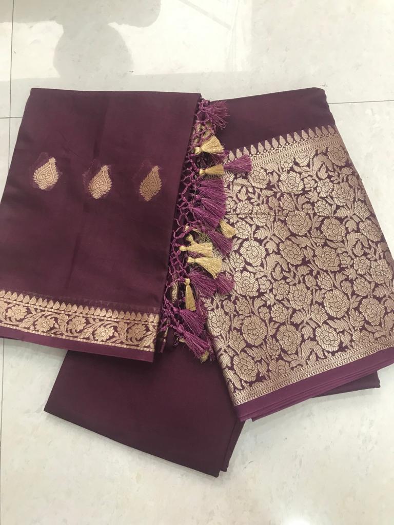 Wine Color Pure Resham Chanderi  Banarasi  Silk Unstitched Suit With Dupatta