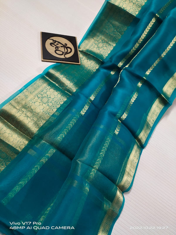 Semi Kora Organza Zari Stripe Silk Saree With Blouse