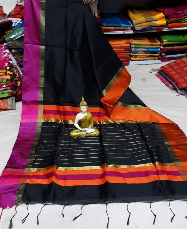 Silk Cotton Handloom Silver Maheswari Design Saree With Jacquard Border  ( length- 6.3 meter )