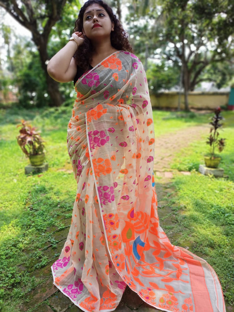 Bengals Handloom Cotton Silk Jamdani Saree .With Out Blouse