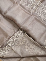 Pure Organza Silk Pearl Embroidery Cutwork Border Saree .