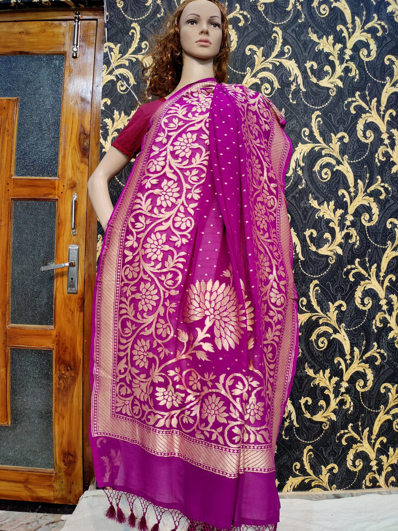 Pure Banarasi Handloom Khaddi Georgette Silk Dupatta With Heavy Zari Work ( Length-2.5 Meter )