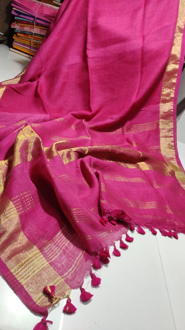 Pure Linen By Linen Plain Saree With Blouse