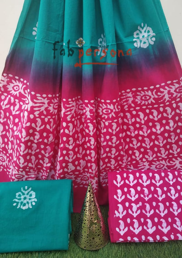 Pure Cotton Handblock Print Unstitched Suit With Cotton Dupatta