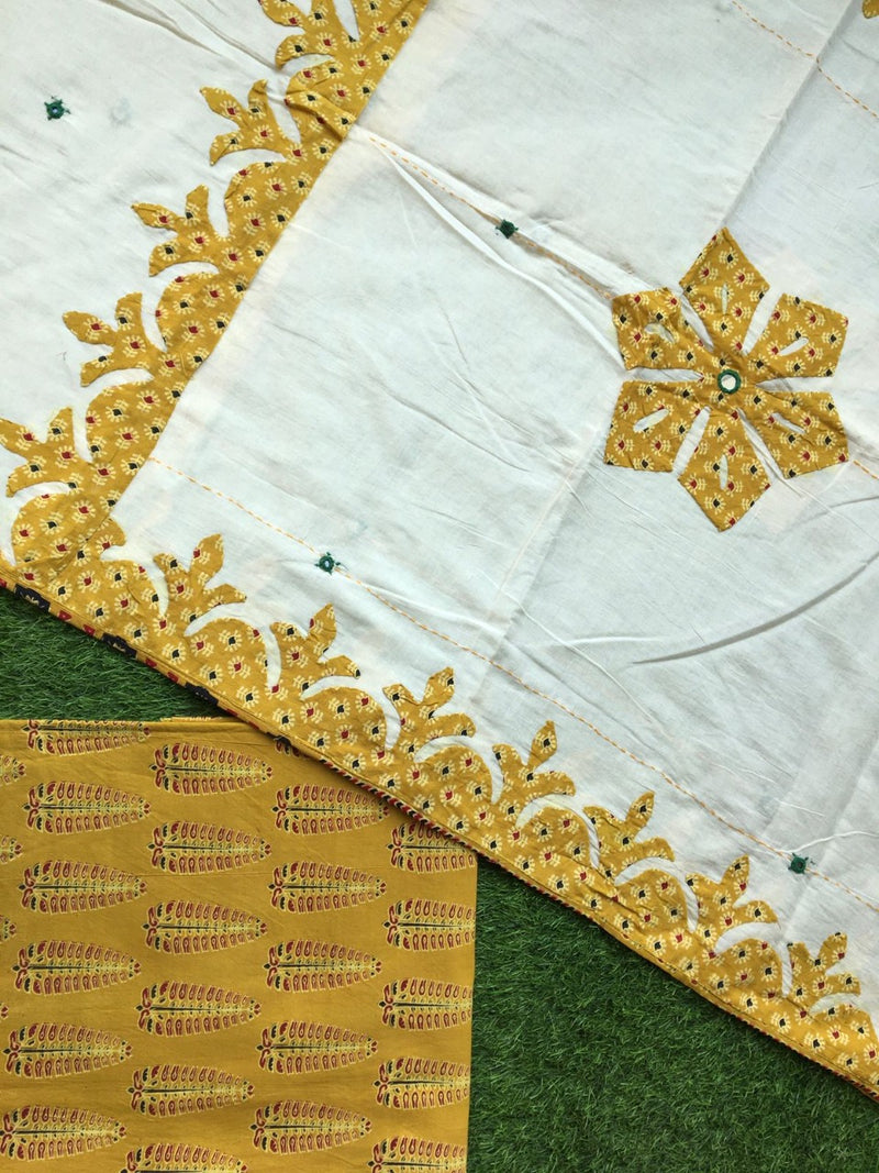 Pure Cotton Hand Block Azrak Print Unstitched Suit With Hand Work Azrak Patch Work Dupatta (With Out Bottom)