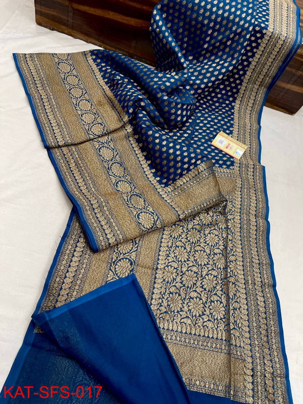 Pure Banarasi Handloom Khaddi Georgette Silk Saree With Zari Work ( length- 6.3 meter )