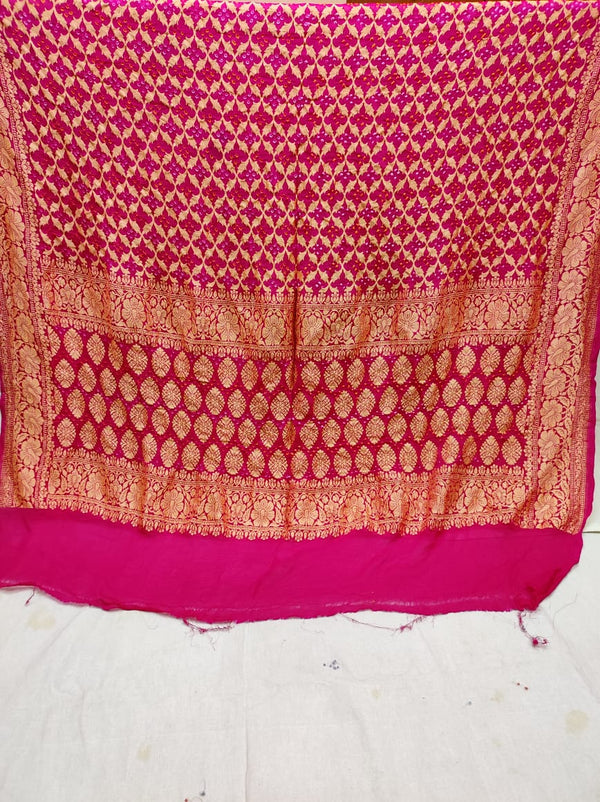 Pure Banarasi Handloom Khaddi Georgette Bandhani Dupatta