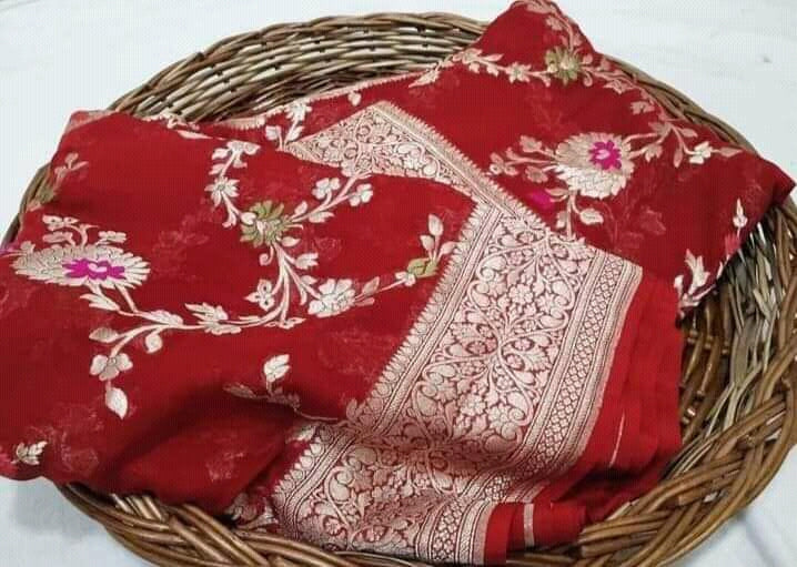 Pure Banarasi Handloom Khaddi Georgette Silk Saree With Beautiful Zari Work