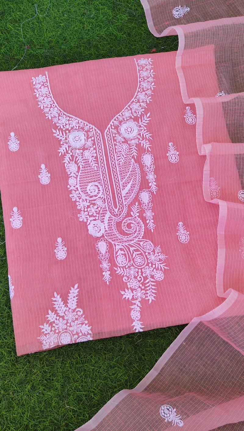 Pure Cotton Kota Doriya Embroidery Unstitched Suit With Dupatta