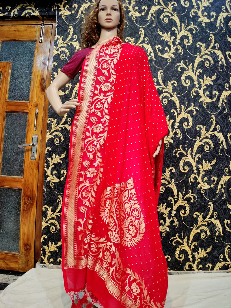 Pure Banarasi Handloom Khaddi Georgette Silk Dupatta With Heavy Zari Work ( Length-2.5 Meter )