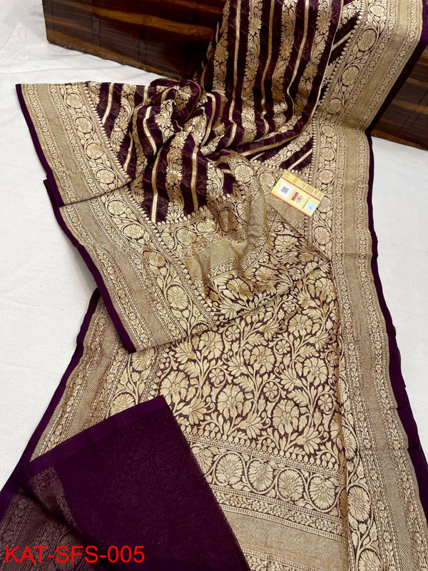 Pure Banarasi Handloom Khaddi Georgette Silk Saree With Zari Work ( length- 6.3 meter )