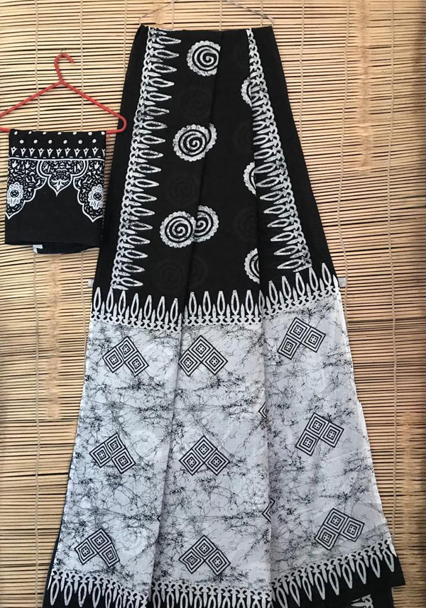 Pure Cotton Hand Block Print Hand Made Saree Length (5.5 meter) Blouse (0.80 cm)