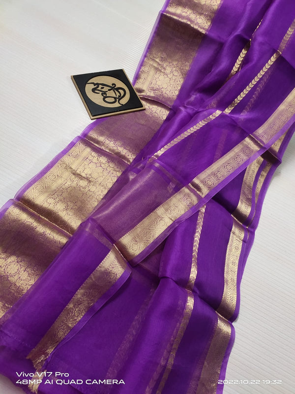 Semi Kora Organza Zari Stripe Silk Saree With Blouse