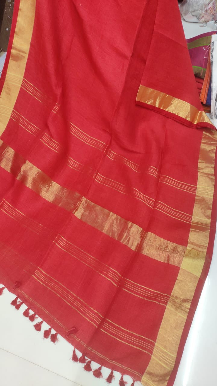 Pure Linen By Linen Plain Saree With Blouse