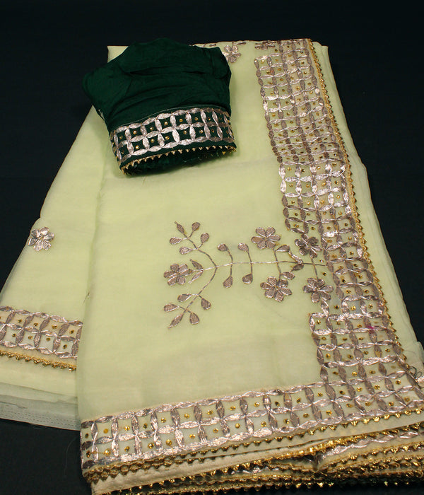 Pure Georgette Gota Patti Work Saree With Blouse