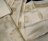 Pure Banarsi Silk Chanderi Light Zari Weaved Unstitched Suit With Banarsi Silk Buti Weaved Dupatta.