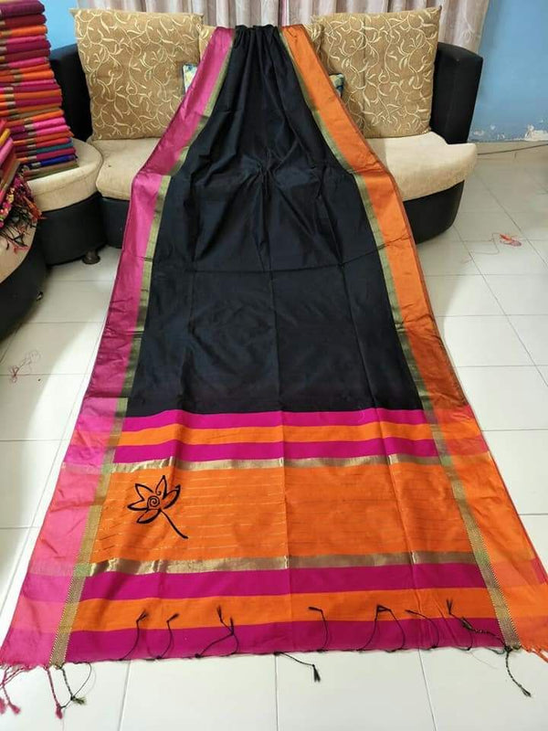 Silk Cotton Handloom Silver Maheswari Design Saree With Jacquard Border  ( length- 6.3 meter )