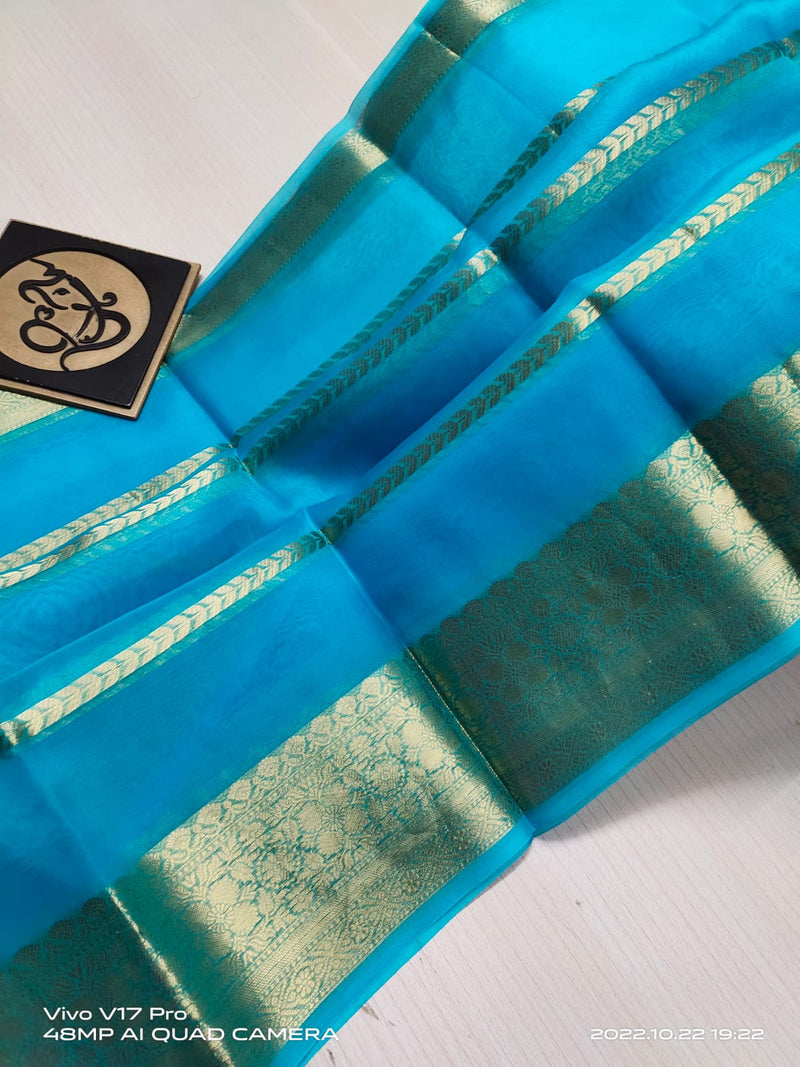 Semi Kora Organza Zari Stripe Silk Saree With Blouse