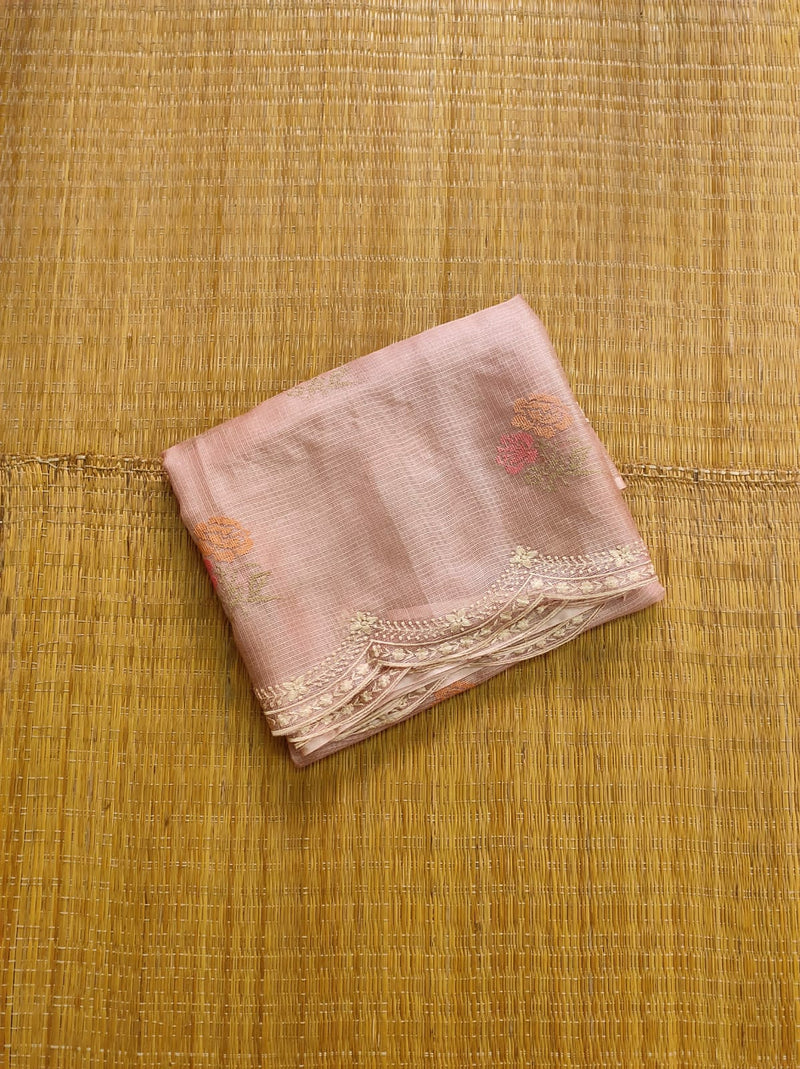 Pure Banarsi Tussar Silk Kota Embroidery Cutwork With Buta Work Saree .