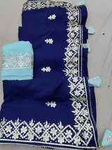 Pure Uppada Silk Gotta Patti Work Saree With Blouse.(6.3Metr)