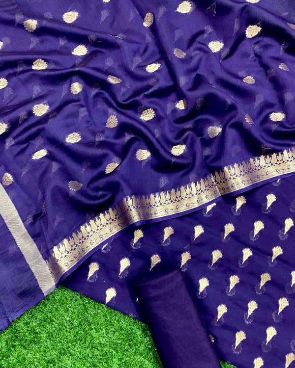 Pure Chanderi Mercerized Zari Buti Weaved Unstitched Suit With Pure Mercerized Dupatta.