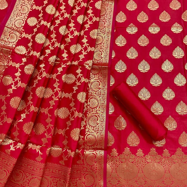 Pure Banarasi Silk Unstitched Suit With Jaal Dupatta