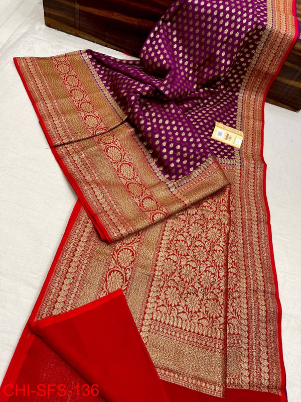 Pure Banarasi Handloom Khaddi Georgette Silk Saree With Zari Work ( length- 6.3 meter )