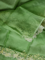 Pure Organza Silk Embroidery Alfi Cutwork Border Saree .