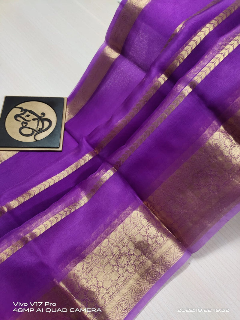 Semi Kora Organza Zari Stripe Silk Saree With Blouse