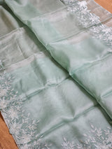 Pure Organza Silk Embroidery Alfi Cutwork Border Saree .