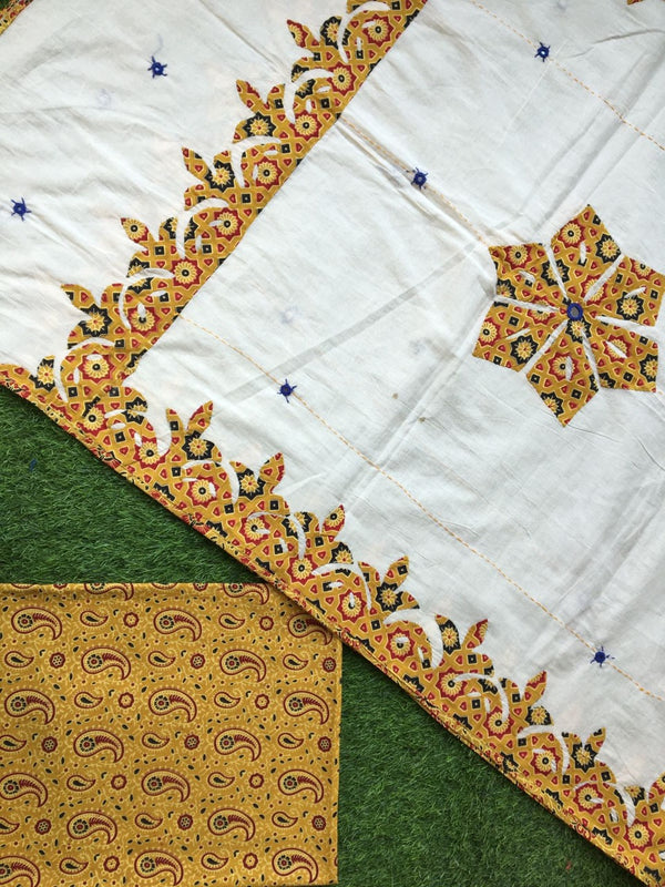 Pure Cotton Hand Block Azrak Print Unstitched Suit With Hand Work Azrak Patch Work Dupatta (With Out Bottom)