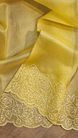 Pure Organza Silk Pearl Embroidery Cutwork Border Saree .