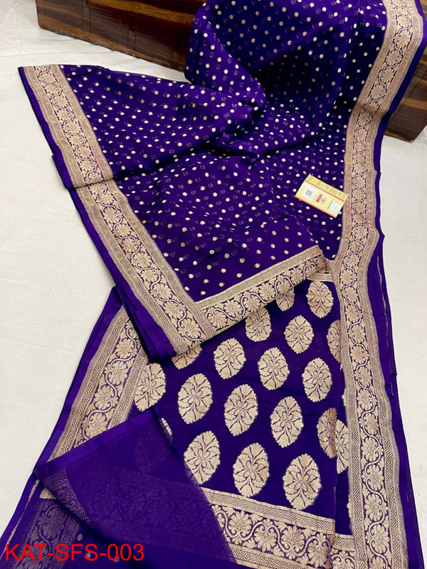 Pure Banarasi Handloom Khaddi Georgette Silk Saree With Zari Work ( length- 6.3 meter )