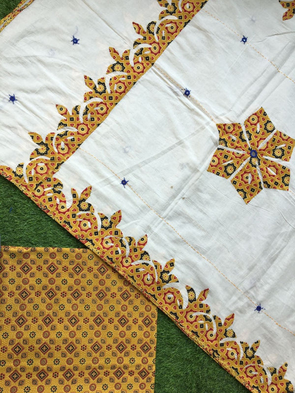 Pure Cotton Hand Block Azrak Print Unstitched Suit With Hand Work Azrak Patch Work Dupatta (With Out Bottom)