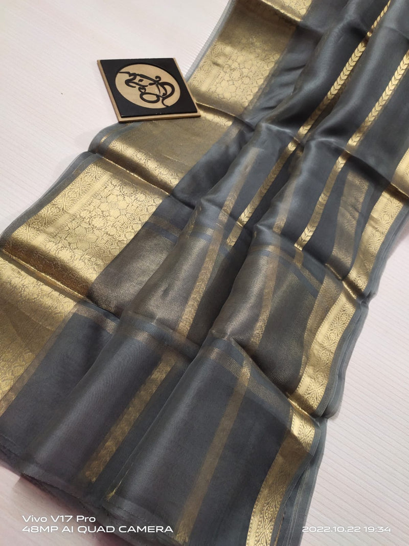 Semi Kora Organza Zari Stripe Silk Saree With Blouse