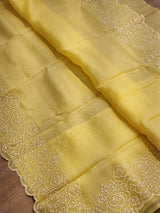 Pure Organza Silk Pearl Embroidery Cutwork Border Saree .