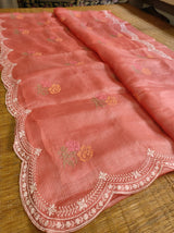 Pure Banarsi Tussar Silk Kota Embroidery Cutwork With Buta Work Saree .